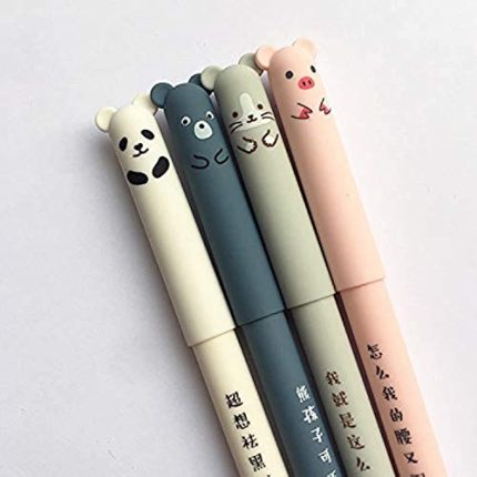 bouti1583 4 Pcsset Kawaii Pig Bear Cat Mouse Erasable Gel Pen School Office Supplies Stationery Gift 0.35mm Black Ink (Black Ink Color)