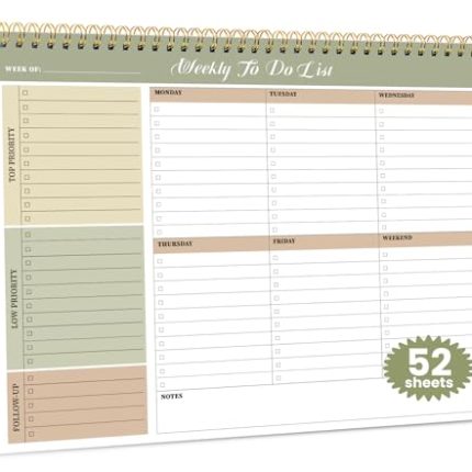 Weekly To Do List Notepad with 52 Undated Sheets(8.5×11)- Undated Weekly Planner Notepad for Office Desk Accessories and Supplies - Forest Shades