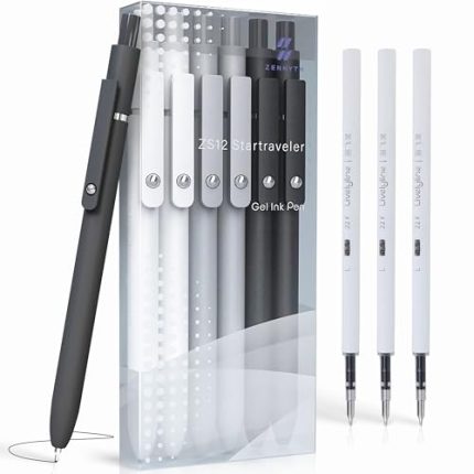 Aesthetic Gel Ink Pens. 0.5mm Fine Point for Smooth Writing. 6 Pens + 3 Refills No Smear & Bleed Quick Dry. Retractable. Ideal for Journaling and Note-Taking. Stylish Office and School Supplies