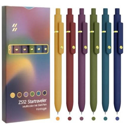 Colorful Pens. 6 Pcs Colored Pens Fine Point Smooth Writing Pen. 0.5mm Colored Ink Gel Pen for Journaling Note Taking Writing. Office School Supplies Gifts for Women (6 Pcs Gold Vintage)
