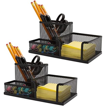 Ludato 2 Pieces Mesh Pen Holder Desk Organizers and Accessories for Desk .3 Compartments Black Pencil Holder for Office Supplies . Gifts for Colleague